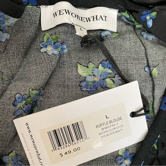 WeWoreWhat Women's Floral Print Ruffle Blouse Watercolor Ditsy Black Multi Sz L - Picture 6 of 10